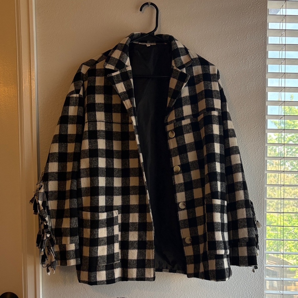 Women’s Black & White Plaid Pea Coat - Tailored Plaid Jacket